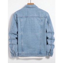 Erkek Jean Denim Standart Kalıp Cepli Düğmeli Kot Ceket