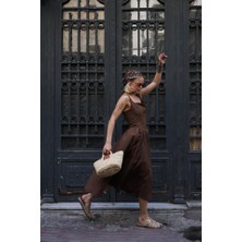 Arben Boutique Askılı Uzun Elbise - Kahve