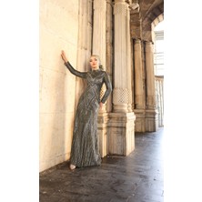 Simli Işıltılı Tesettür Abiye Elbise Gala