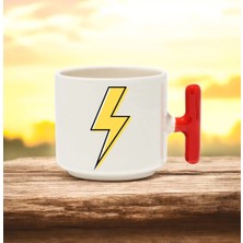 Şimşek Tasarımlı Kırmızı T Kulplu Seramik Baskılı Kupa Bardak 250 ml