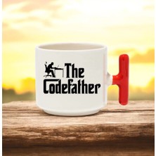 The Codefather Yazılımcı Tasarımlı Kırmızı T Kulplu Seramik Baskılı Kupa Bardak 250 ml