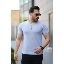 Miron Gri Önü Düğmeli Sıfır Yaka Kısa Kollu Regular Fit Tişört- 2510