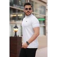 Miron Beyaz Logo Nakışlı Polo Yaka Kısa Kollu Tişört -2518