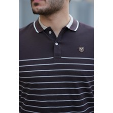 Miron Kahverengi Çizgili Polo Yaka Kısa Kollu TIŞÖRT-2515