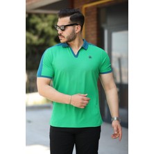 Miron Yeşil Nakışlı V Polo Yaka Kısa Kollu TIŞÖRT-2524