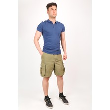 Regular Fit Kargo Cepli Keten Beli Lastikli Haki Erkek Şortu