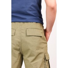 Regular Fit Kargo Cepli Keten Beli Lastikli Haki Erkek Şortu