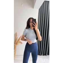 Alone Premium Doku Orj Marka Crop Bluz Buz Mavi