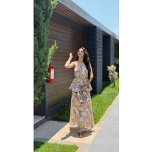 Princes Pembe Çiçek Desenli Katlı Elbise