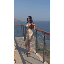 Patric Şifon Askılı Desenli Elbise Yeşil