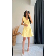 Lipa Gold Düğme Detaylı Yakalı Mini Elbise Sarı