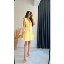 Lipa Gold Düğme Detaylı Yakalı Mini Elbise Sarı