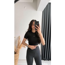 Alone Premium Doku Orj Marka Crop Bluz Siyah