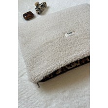 Leoparlı Peluş 14 Inç Laptop Çantası, Peluş Laptop Kılıfı, Peluş Laptop Çantası