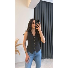 Balena Premium Seri Gold Düğmeli Yelek Siyah