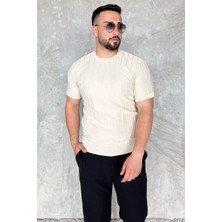 Mishar İtalia Erkek Bisiklet Yaka Kendinden Çizgi Desenli Triko Tişört P-00017656