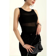 Tül Detaylı Transparan Bodysuit