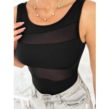 Tül Detaylı Transparan Bodysuit