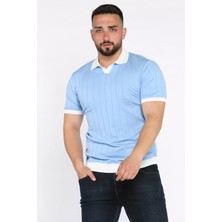 Mishar İtalia Erkek Polo Yaka Kendinden Çizgi Desenli Renk Garnili Triko Tişört P-00016875