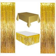 4 Parça Gold Masa Örtüsü,gold Masa Eteği, 2 Adet Gold Arka Fon