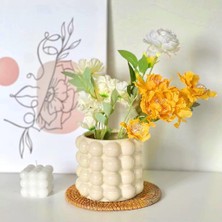 Seramik Bubble Vazo Dekor Krem 13X12 cm