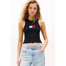 Tommy Hilfiger Kadın Ribbed Slim Racerback T-Shirt - Siyah