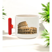 Collesium Tasarımlı Kırmızı T Kulplu Seramik Baskılı Kupa Bardak 250 ml