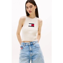 Kadın Ribbed Slim Racerback T-Shirt - Ekru