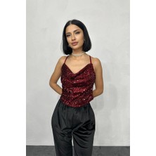 Bordo Askılı Degaje Bluz