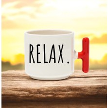 Relax Tasarımlı Kırmızı T Kulplu Seramik Baskılı Kupa Bardak 250 ml