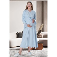 Mecit Pijama Mecit 1518 Mavi Sabahlıklı Lohusa Gecelik Takım