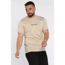 Erkek Bisiklet Yaka Silikon Kabartma Baskılı Tişört P-00015046