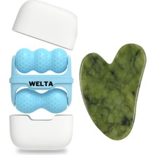 Mavi Çift Taraflı Buz Silindiri ve Yeşim Kalp Gua Sha Yüz Masaj Aleti