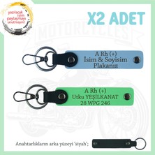 Biker Dostlarına, Isim Plaka ve A Rh (+) Kan Grubu Yazılı, Motor X2' Li Anahtarlık, Mavi-F Yeşil-Syh