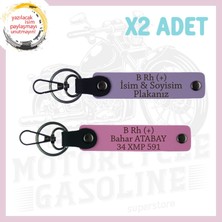 Mor Menekşe-Pembe, Motor Severlere Özel, Isim Plaka ve B Rh (+) Yazılı Özel Tasarım 2'li Anahtarlık