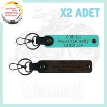 Koyu Kahve-Turkuaz, Motor Sevene Özel, Isim Plaka ve 0 Rh (+) Kan Grubu Yazılı 2'li Set Anahtarlık