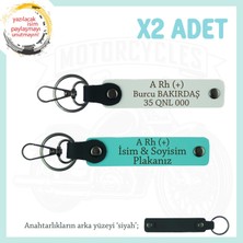 Araç Severlere, Isim Plaka ve A Rh (+) Yazılı Özel Tasarım X2 Anahtarlık, Hediye , Beyaz-Turkuaz-Syh