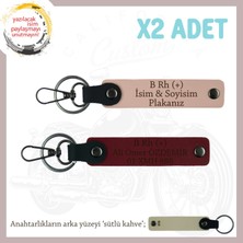 Motokurye Özel Hediyesi, Isim Plaka ve B Rh (+) Kan Grubu Yazılı X2 Anahtarlık, Yavruağzı-Bordo-Sk