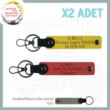 Bikerlar Için Isim Plaka ve A Rh (-) Kan Grubu Yazılı Hediye Deri X2 Anahtarlık, Nar Çiçeği-Sarı-Gr