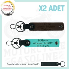 Kuryeler Için, Isim Plaka ve B Rh (+) Kan Grubu Yazılı X2 Anahtarlık, Armağan, K Kahve-Turkuaz-Syh