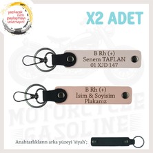 Hız Severlere Özel, Isim Plaka ve B Rh (+) Kan Grubu Yazılı X2 Anahtarlık Set, Yavruağzı-Pudra-Syh