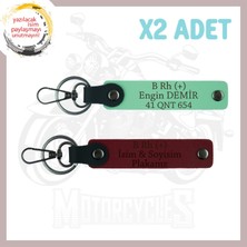 Yeşil-Bordo, Motorcu Dostlara Özel, Isim Plaka ve B Rh (+) Yazılı Güvenli Sürüş 2'li Anahtarlık Set