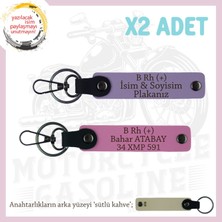 Motor Severlere Özel  Tasarım, Isim Plaka ve B Rh (+) Kan Grubu X2' Li Set Anahtarlık, Mor-Pembe-Sk