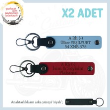 Biker Stiline Özel, Isim Plaka ve A- Kan Grubu Yazılı Anlamlı Motor X2 Anahtarlık, Kırmızı-Mavi-Syh