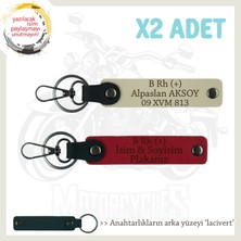 Biker Dostlarına Özel Isim Plaka, B Rh + Kan Grubu Yazılı Hediye X2 Anahtarlık, Kırmızı-S Kahve-Laci