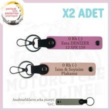 Motorcu Sevgiliye Hediye, Isim Plaka ve 0 Rh (-) Kan Grubu Yazılı X2 Anahtarlık, Yavruağzı-Pembe-Gr