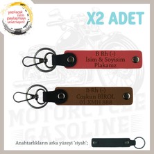 Biker Stiline Özel Isim Plaka ve B Rh (-) Kan Grubu Yazılı Motor X2 Anahtarlık, Nar Çiçeği-Kahve-Syh