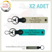 Motorcu Tarzı, Isim Plaka ve A Rh (+) Kan Grubu, Güvenli Sürüş X2 Anahtarlık, K Turkuaz-S Kahve-Gr