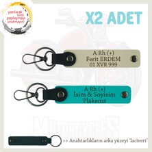 Motorcuya Tarz Hediye, Isim Plaka ve A Rh (+) Kan Grubu Yazılı X2 Anahtarlık, K Turkuaz-S Kahve-Laci