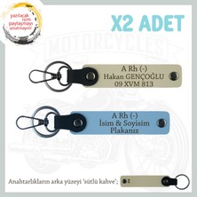 Motorcycle Rider, Isim Plaka ve A Rh (-) Kan Grubu Yazılı 2li Set Anahtarlık Hediye, Mavi-S Kahve-Sk